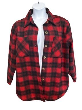 Terra & Sky Women's Plus-Size 1X Red and Black Plaid Button-Front Jacket